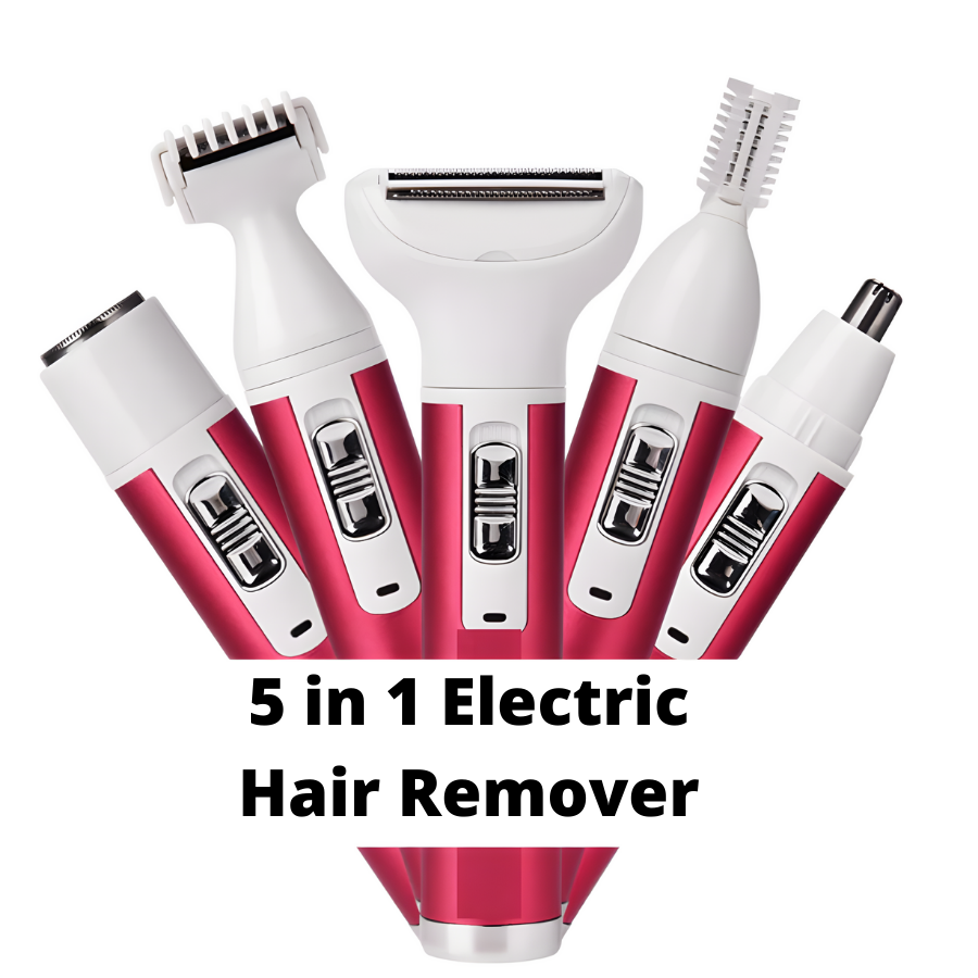 Épilateur électrique pour Femmes, 5 en1, rechargeable : rasoir pour sourcils, maillot, nez, aisselles, jambes, bras, ventre et dos