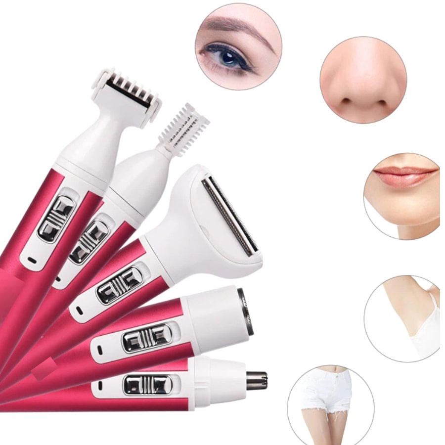 BDV Electric hair remover for women, 5 in 1, rechargeable: shaver for eyebrows, bikini line, nose, underarms, legs, arms, belly and back