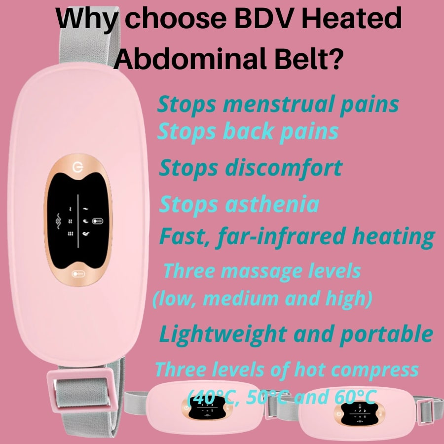 BDV Heated Abdominal Belt - Relief of menstrual and back pain - Relief of discomfort and asthenia - Warming of the uterus, belly and stomach. Waist massager